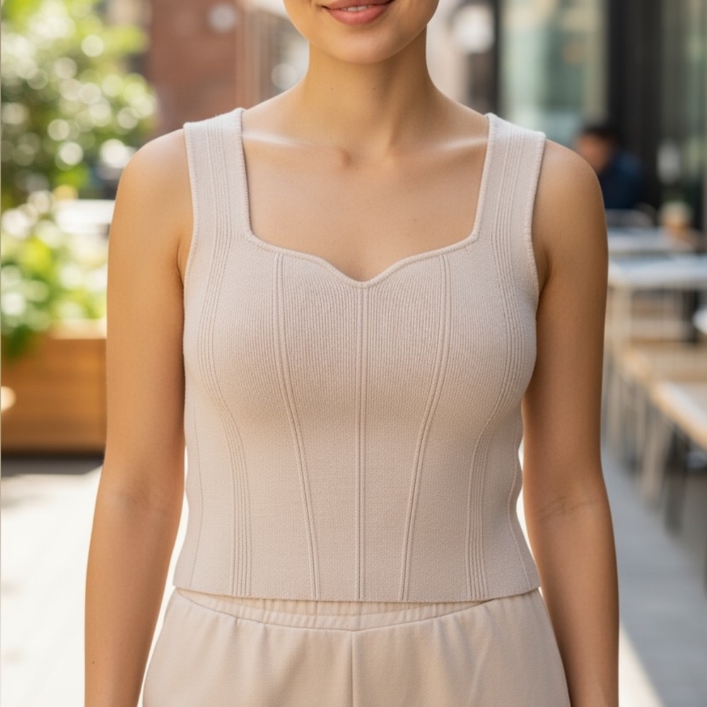 Cream Sleeveless Knit Top